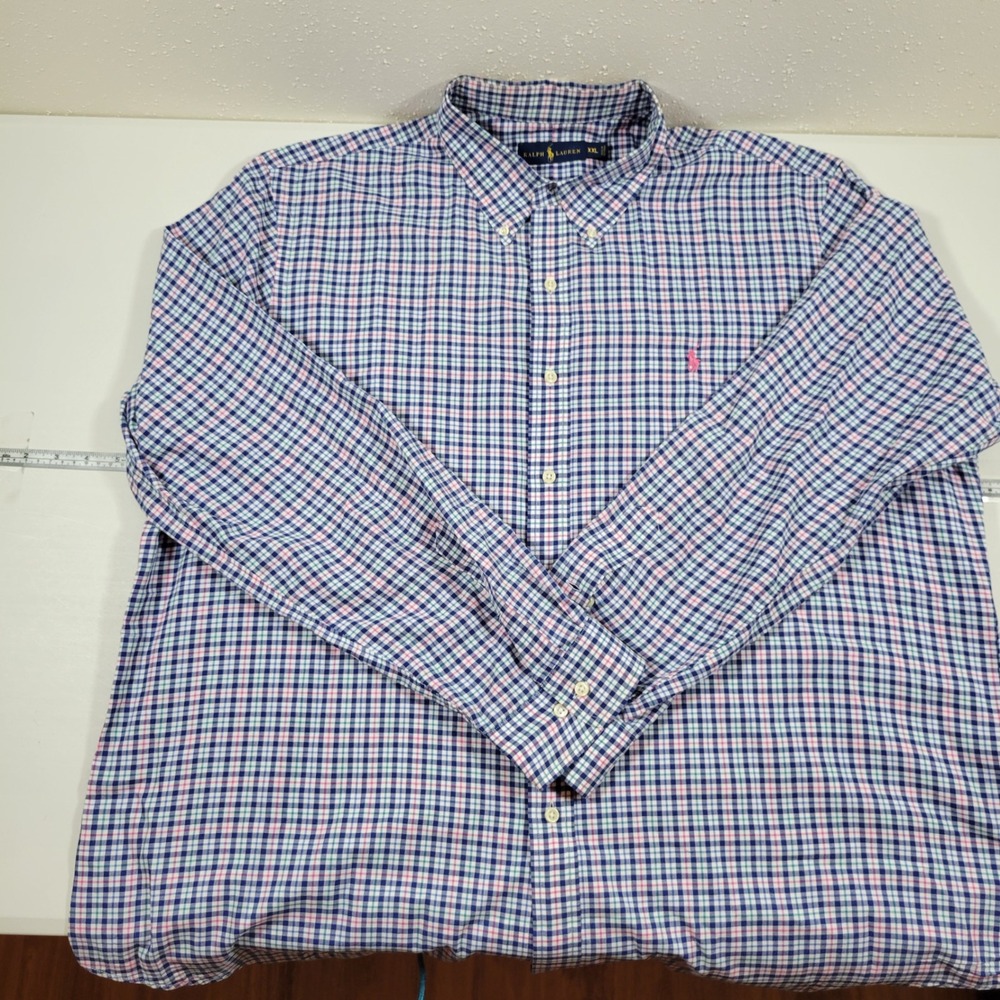 Ralph Lauren Button Down Shirt Mens XXL Blue Plaid Excellent Long Sleeve Cotton - Picture 3 of 7
